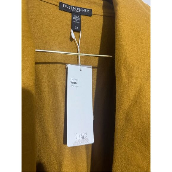 NWT New Eileen Fisher 100% Wool Open Kimono Jacket Size 2X Mustard Yellow Boiled - Picture 4 of 11